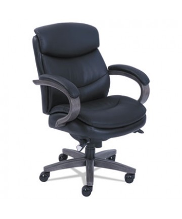 Woodbury Mid-Back Executive Chair, Supports Up to 300 lb, 18.75" to 21.75" Seat Height, Black Seat/Back, Weathered Gray Base