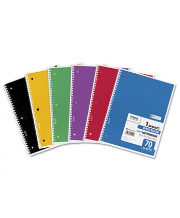 SPIRAL NOTEBOOK, 1 SUBJECT, WIDE/LEGAL RULE, ASSORTED COLOR COVERS, 10.5 X 7.5, 70 SHEETS
