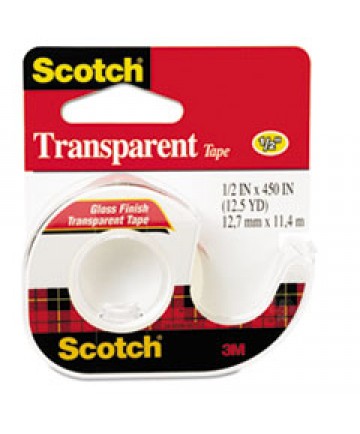 TRANSPARENT TAPE IN HANDHELD DISPENSER, 1" CORE, 0.5" X 37.5 FT, TRANSPARENT