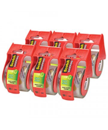 SURE START PACKAGING TAPE WITH DISPENSER, 1.5" CORE, 1.88" X 22.2 YDS, CLEAR, 6/PACK