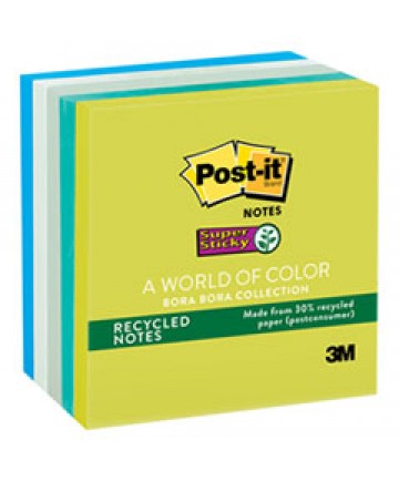 Recycled Notes In Bora Bora Colors, 3 X 3, 90-Sheet, 5/pack
