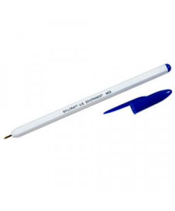 7520010589977 SKILCRAFT STICK BALLPOINT PEN, MEDIUM 1MM, BLUE INK, WHITE BARREL, DOZEN