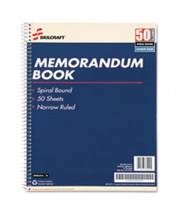 7530002866952 SKILCRAFT SPIRALBOUND MEMORANDUM BOOK, MEDIUM/COLLEGE RULE, 11 X 8.5, WHITE, 50 SHEETS, 12/PACK