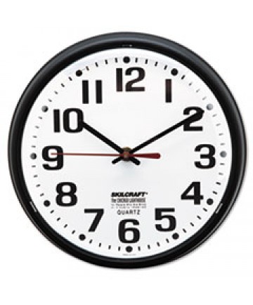 6645013897958 SKILCRAFT SLIMLINE QUARTZ WALL CLOCK, 9.2" OVERALL DIAMETER, BLACK CASE, 1 AA (SOLD SEPARATELY)