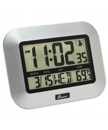 6645016611877 SKILCRAFT LCD DIGITAL RADIO-CONTROLLED CLOCK, 7.25" X 9.75", SLIVER CASE, 2 AAA (SOLD SEPARATELY)