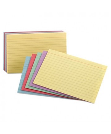 Ruled Index Cards, 3 x 5, Blue/Violet/Canary/Green/Cherry, 100/Pack