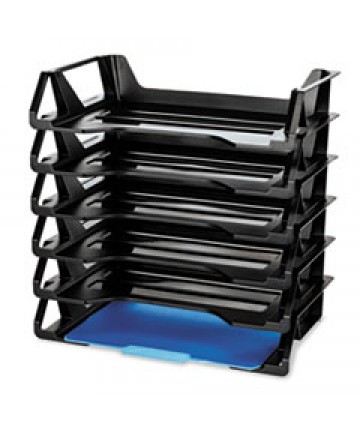RECYCLED SIDE LOAD DESK TRAY, 6 SECTIONS, LETTER SIZE FILES, 15.13" X 8.88" X 15", BLACK, 6/PACK