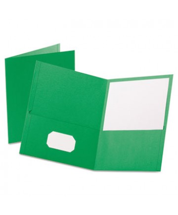 Twin-Pocket Folder, Embossed Leather Grain Paper, Light Green, 25/box