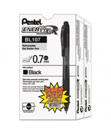 ENERGEL-X RETRACTABLE GEL PEN, 0.7 MM METAL TIP, BLACK INK/BARREL, 24/PACK