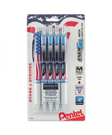 ENERGEL RTX RETRACTABLE GEL PEN, 0.7 MM, BLACK INK, RED/WHITE/BLUE BARREL, 5/PACK