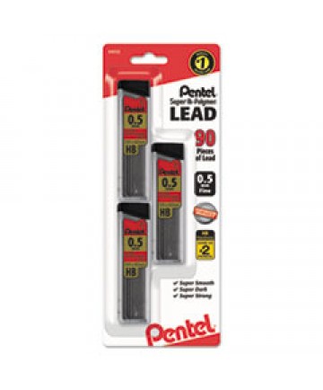 SUPER HI-POLYMER LEAD REFILLS, 0.5 MM, HB, BLACK, 30/TUBE, 3 TUBES/PACK