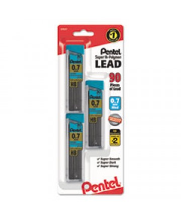 SUPER HI-POLYMER LEAD REFILLS, 0.7 MM, HB, BLACK, 30/TUBE, 3 TUBES/PACK