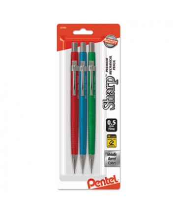 SHARP MECHANICAL PENCIL, 0.5 MM, HB (#2.5), BLACK LEAD, ASSORTED BARREL COLORS, 3/PACK