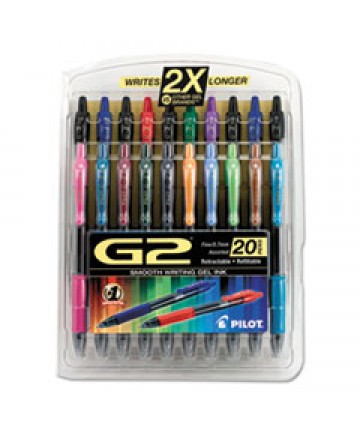 G2 PREMIUM RETRACTABLE GEL PEN, FINE 0.7 MM, ASSORTED INK/BARREL, 20/SET