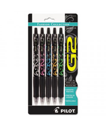 G2 FASHION PREMIUM RETRACTABLE GEL PEN, 0.7MM, BLACK INK, ASSORTED BARREL, 5/SET