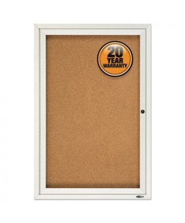 Enclosed Bulletin Board, Natural Cork/fiberboard, 24 X 36, Silver Aluminum Frame