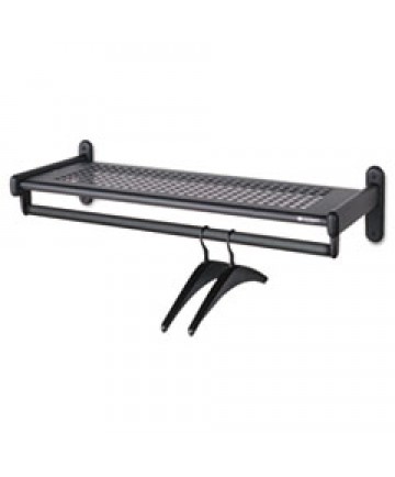 SINGLE-SIDE, GARMENT RACK W/TWO SHELVES, EIGHT HANGERS, STEEL, 24W X 18.5D X 61.5H, BLACK