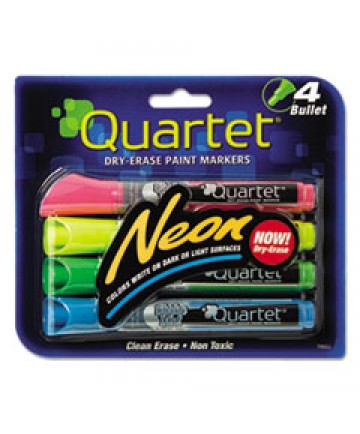 NEON DRY ERASE MARKER SET, BROAD BULLET TIP, ASSORTED COLORS, 4/SET