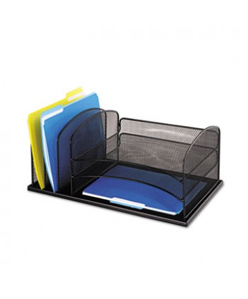 ONYX DESK ORGANIZER WITH THREE HORIZONTAL AND THREE UPRIGHT SECTIONS, LETTER SIZE FILES, 19.5" X 11.5" X 8.25", BLACK