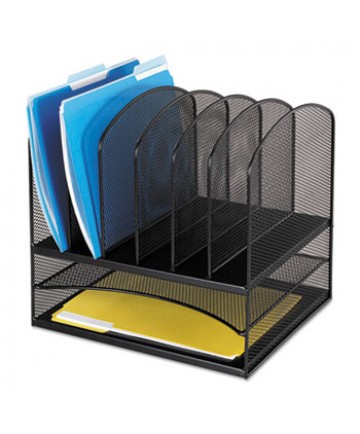 ONYX MESH DESK ORGANIZER WITH TWO HORIZONTAL AND SIX UPRIGHT SECTIONS, LETTER SIZE FILES, 13.25" X 11.5" X 13", BLACK