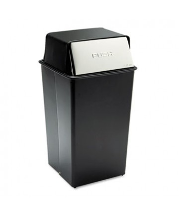 REFLECTIONS PUSH TOP SQUARE RECEPTACLE, STEEL, 36 GAL, BLACK/CHROME