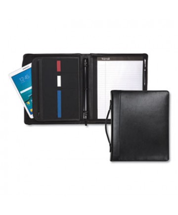 LEATHER MULTI-RING ZIPPERED PORTFOLIO, TWO-PART, 1" CAP, 11 X 13 1/2, BLACK