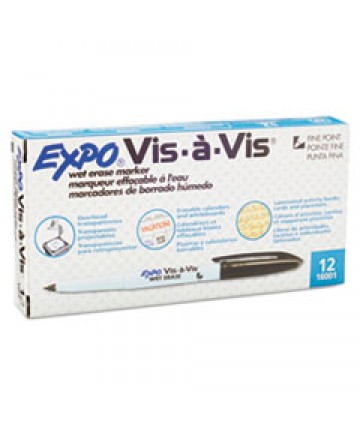 VIS-A-VIS WET ERASE MARKER, FINE BULLET TIP, BLACK, DOZEN