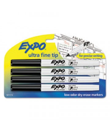 LOW-ODOR DRY-ERASE MARKER, EXTRA-FINE NEEDLE TIP, BLACK, 4/PACK