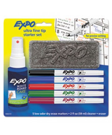 LOW-ODOR DRY ERASE MARKER STARTER SET, EXTRA-FINE NEEDLE TIP, ASSORTED COLORS, 5/SET