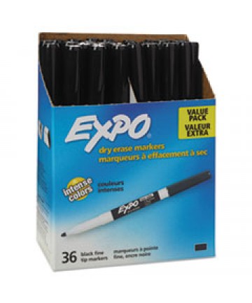 LOW-ODOR DRY-ERASE MARKER, FINE BULLET TIP, BLACK, 36/BOX