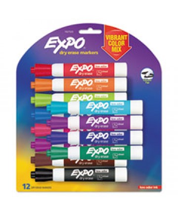 LOW ODOR DRY ERASE VIBRANT COLOR MARKERS, BROAD CHISEL TIP, ASSORTED COLORS, 12/SET