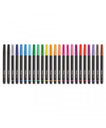 ART PEN STICK POROUS POINT PEN, FINE 0.4 MM, ASSORTED INK, BLACK BARREL, 24/PACK