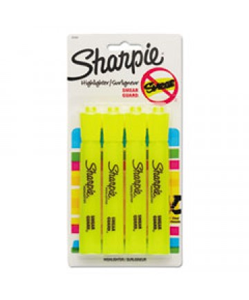 TANK STYLE HIGHLIGHTERS, CHISEL TIP, FLUORESCENT YELLOW, 4/SET