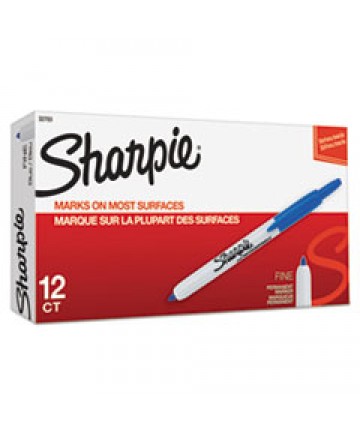 RETRACTABLE PERMANENT MARKER, FINE BULLET TIP, BLUE