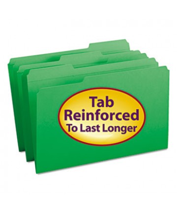 REINFORCED TOP TAB COLORED FILE FOLDERS, 1/3-CUT TABS, LEGAL SIZE, GREEN, 100/BOX