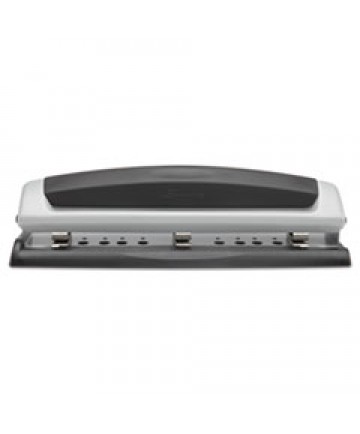 12-Sheet Lighttouch Desktop Two-To-Three-Hole Punch, 9/32" Holes, Black/silver