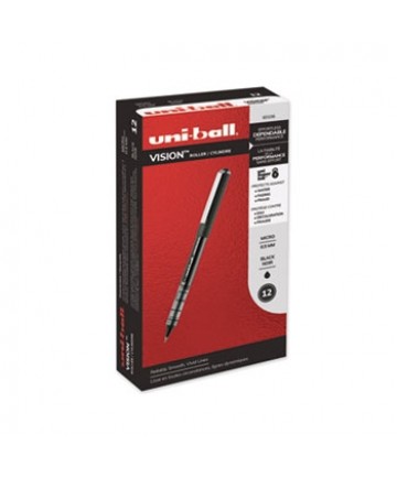 VISION Roller Ball Pen, Stick, Micro 0.5 mm, Black Ink, Black/Gray Barrel, Dozen