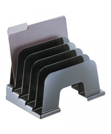 RECYCLED PLASTIC INCLINE SORTER, 5 SECTIONS, DL TO A5 SIZE FILES, 8" X 5.5" X 6", BLACK