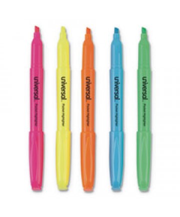 POCKET HIGHLIGHTERS, CHISEL TIP, ASSORTED COLORS, 5/SET