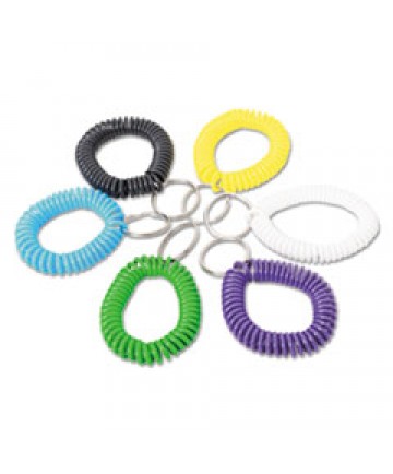 Wrist Coil Plus Key Ring, Plastic, Assorted Colors, 6/pack