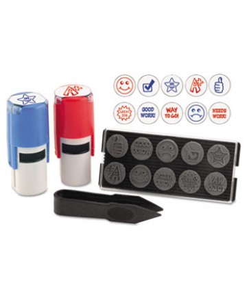 Stamp-Ever Stamp, Self-Inking With 10 Dies, 5/8", Blue/red