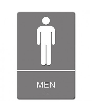 Ada Sign, Men Restroom Symbol W/tactile Graphic, Molded Plastic, 6 X 9, Gray