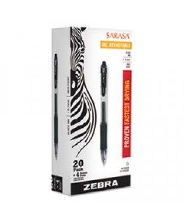 SARASA DRY GEL X20 RETRACTABLE GEL PEN VALUE PACK, MEDIUM 0.7MM, BLACK INK, SMOKE BARREL, 24/BOX