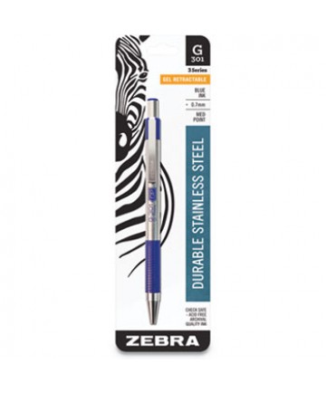 G-301 RETRACTABLE GEL PEN, MEDIUM 0.7 MM, BLUE INK, STAINLESS STEEL/BLUE BARREL