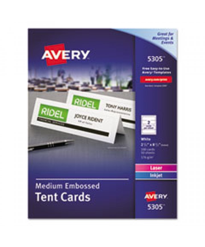 MEDIUM EMBOSSED TENT CARDS, WHITE, 2 1/2 X 8.5, 2 CARDS/SHEET, 100/BOX