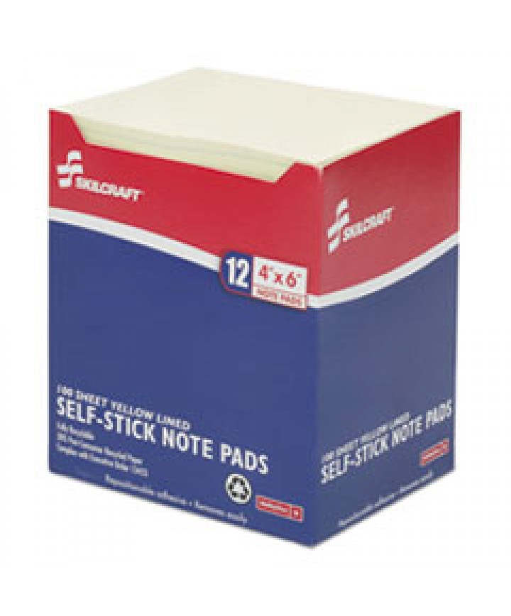 7530012733755 SKILCRAFT SELFSTICK NOTE PADS, 4 X 6, LINED, YELLOW, 100