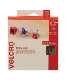 STICKY-BACK FASTENERS WITH DISPENSER, REMOVABLE ADHESIVE, 0.75" X 15 FT, WHITE