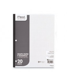 Graph Paper Tablet, 3-Hole, 8.5 x 11, Quadrille: 4 sq/in, 20 Sheets/Pad, 12 Pads/Pack