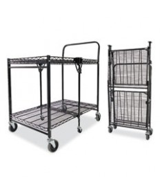 Stowaway Folding Carts, Metal, 2 Shelves, 250 lb Capacity, 35" x 37.25" x 22", Black