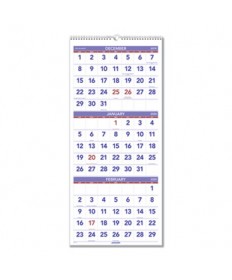 Deluxe Three-Month Reference Wall Calendar, Vertical Orientation, 12 x 27, White Sheets, 14-Month (Dec to Jan): 2023 to 2025